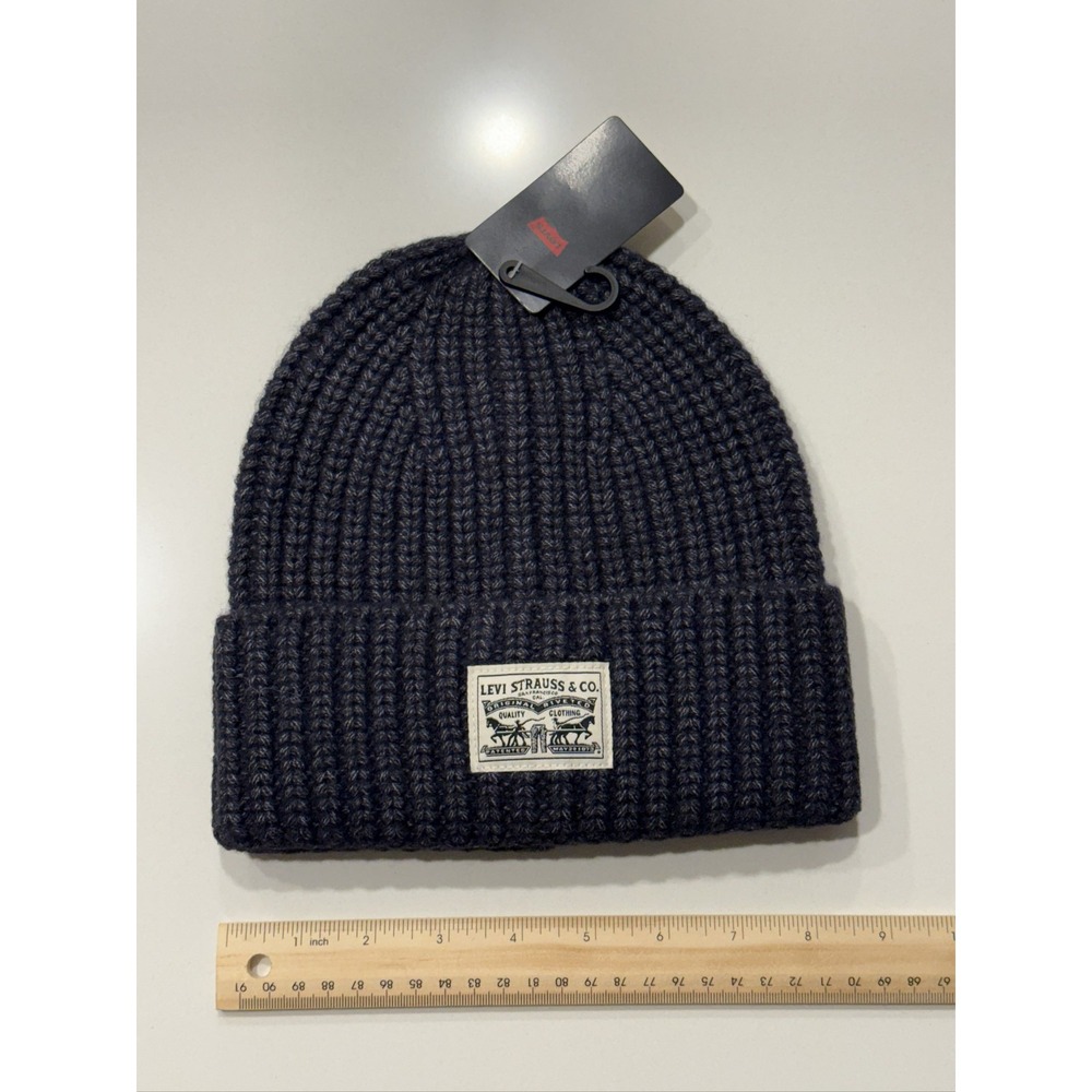 Levi's Chunky Rib Knit Beanie Men's One Size Black Cuff Hat